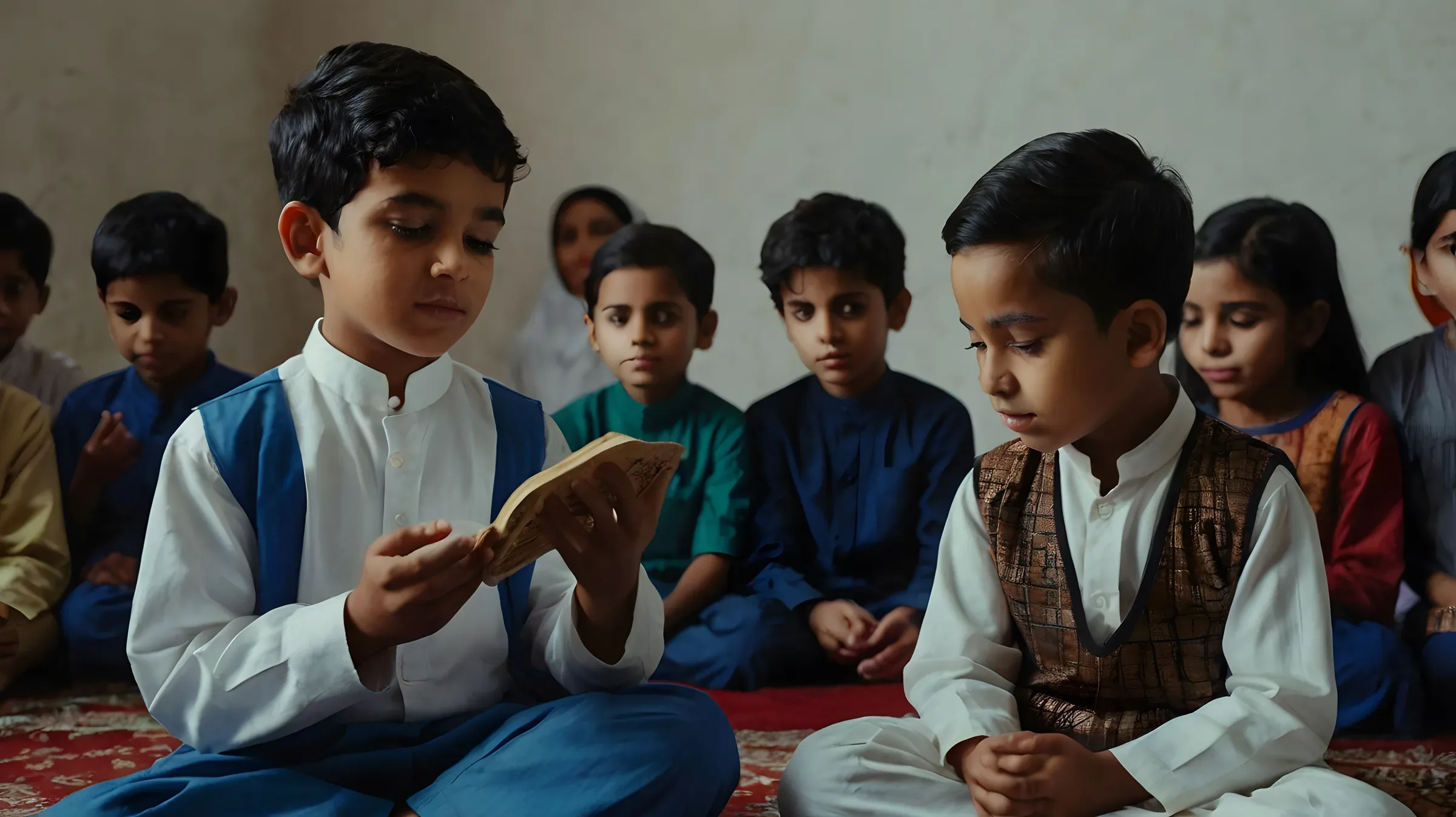 Young students reciting duas at the madrasah